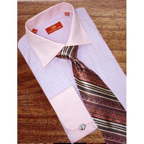 Steven Land Peach/Grey Stripes100% Cotton Dress Shirt DS557